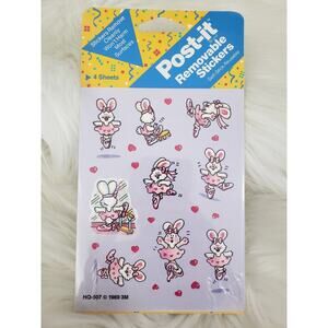 NEW 1989 Vintage 3M Post-it Removable Stickers Ballet Ballerina Bunny Rabbit 80s